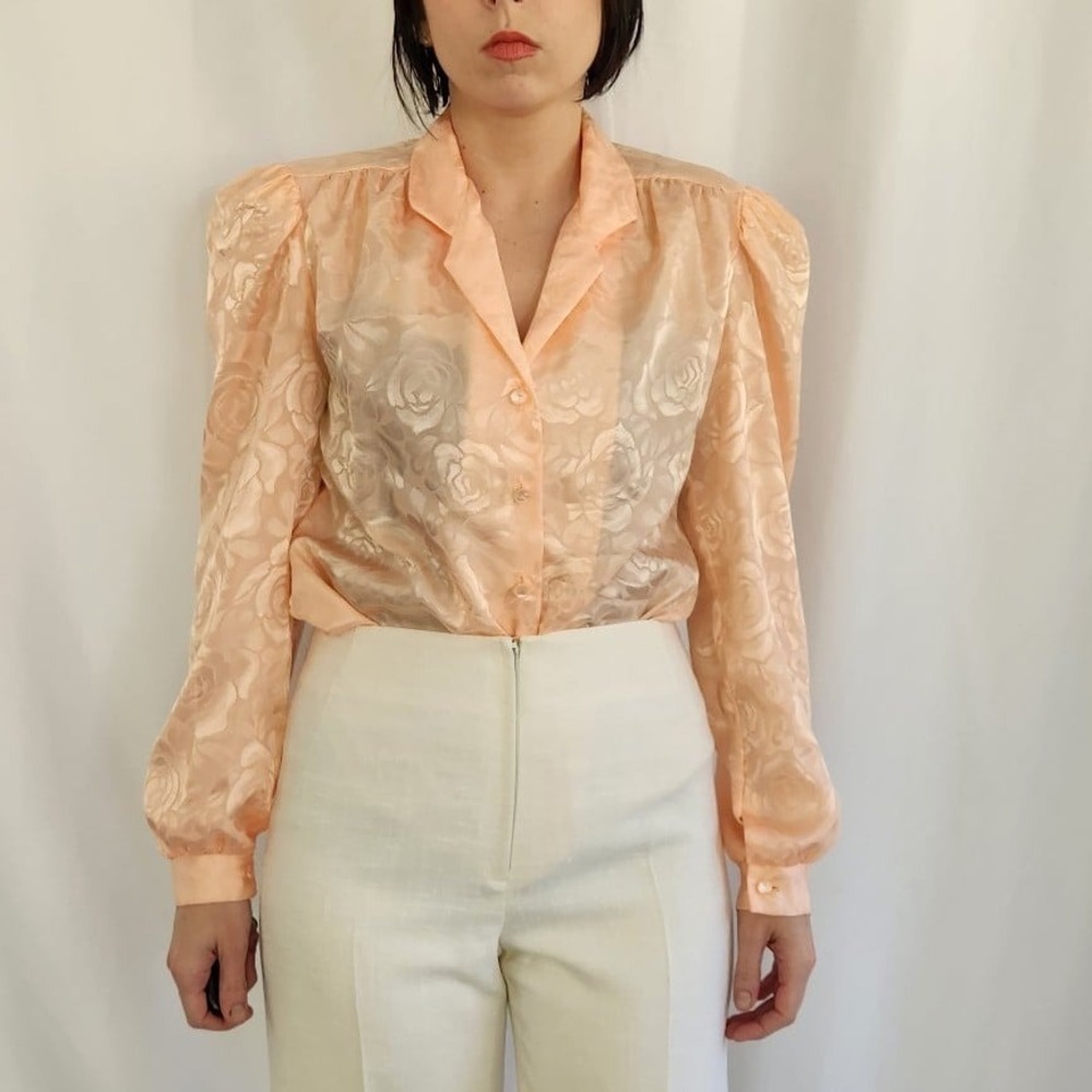 80s‎ Pink Floral Blouse